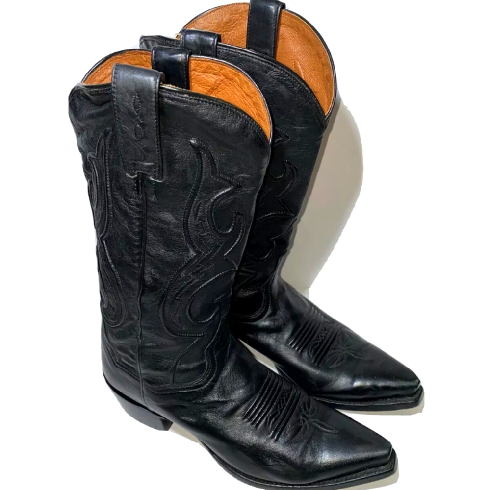 BLACK LEATHER DAN POST COWBOY BOOTS 8 1/2 D